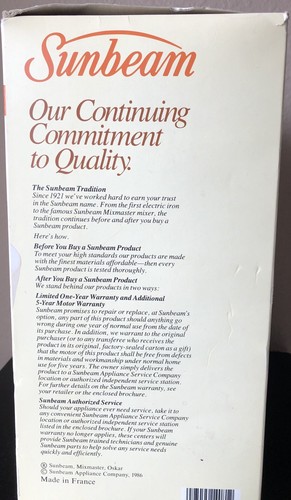 *NICE*Vintage Sunbeam Oskar Food Processor Model 14081 500 Watts Made In France