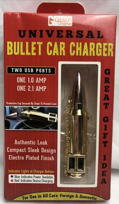 Universal Bullet Car Charger 2 USB Ports Electro Plated Finish Authentic Look 