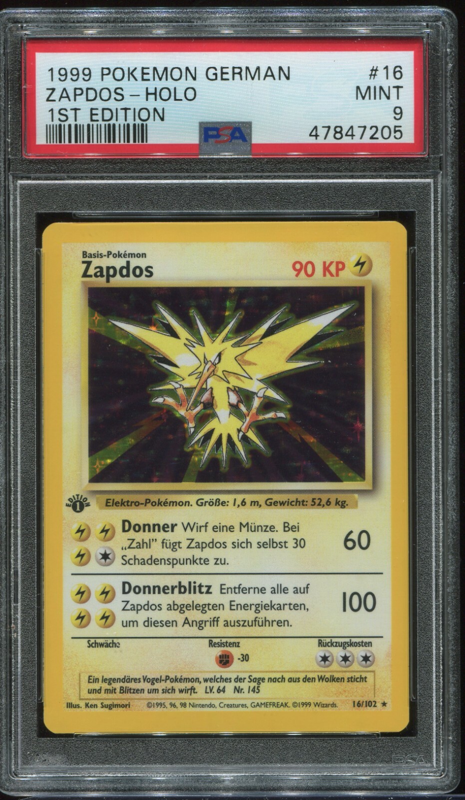 Zapdos / Zapdos 16 PSA 9 German 1st Edition Base 1999 Zapdos / Zapdos 16 PSA 9 German 1st Edition Base 1999