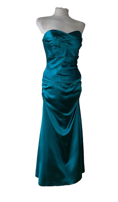 Vicky Tiel Couture Bergdorf Goodman Dress 10 Green Ruched Gown Satin Sleeveless