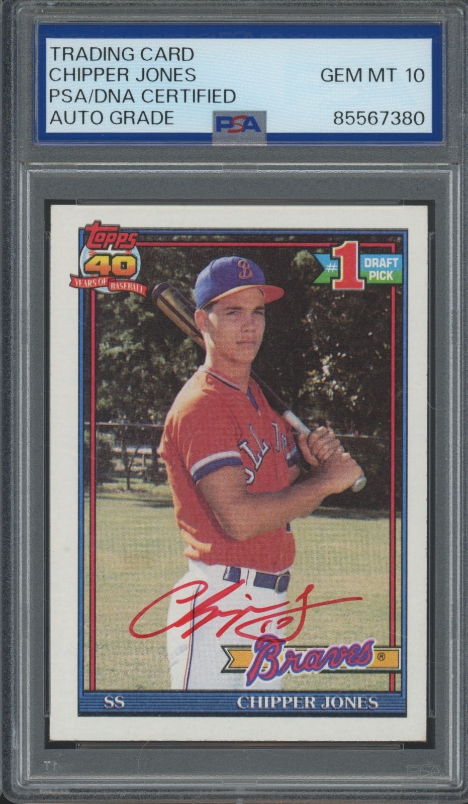 1991 Topps Red Ink #333 Chipper Jones Autograph RC Gem Mint PSA DNA 10 Auto