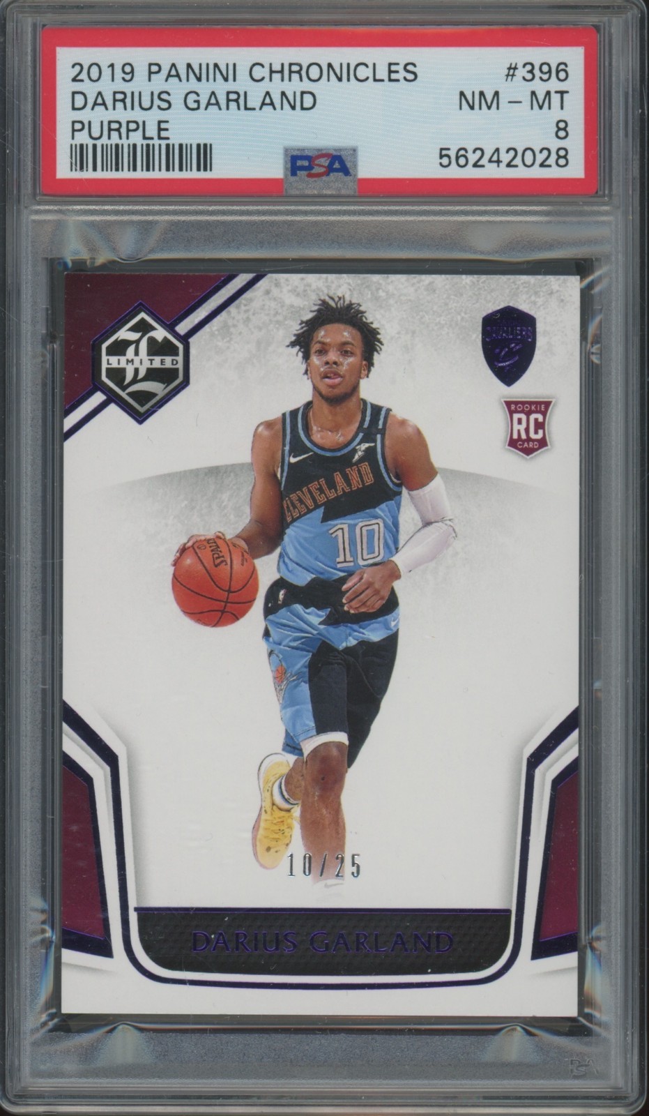 2019 Panini Chronicles Purple #396 Darius Garland Jersey # 10/25 RC Rookie PSA 8