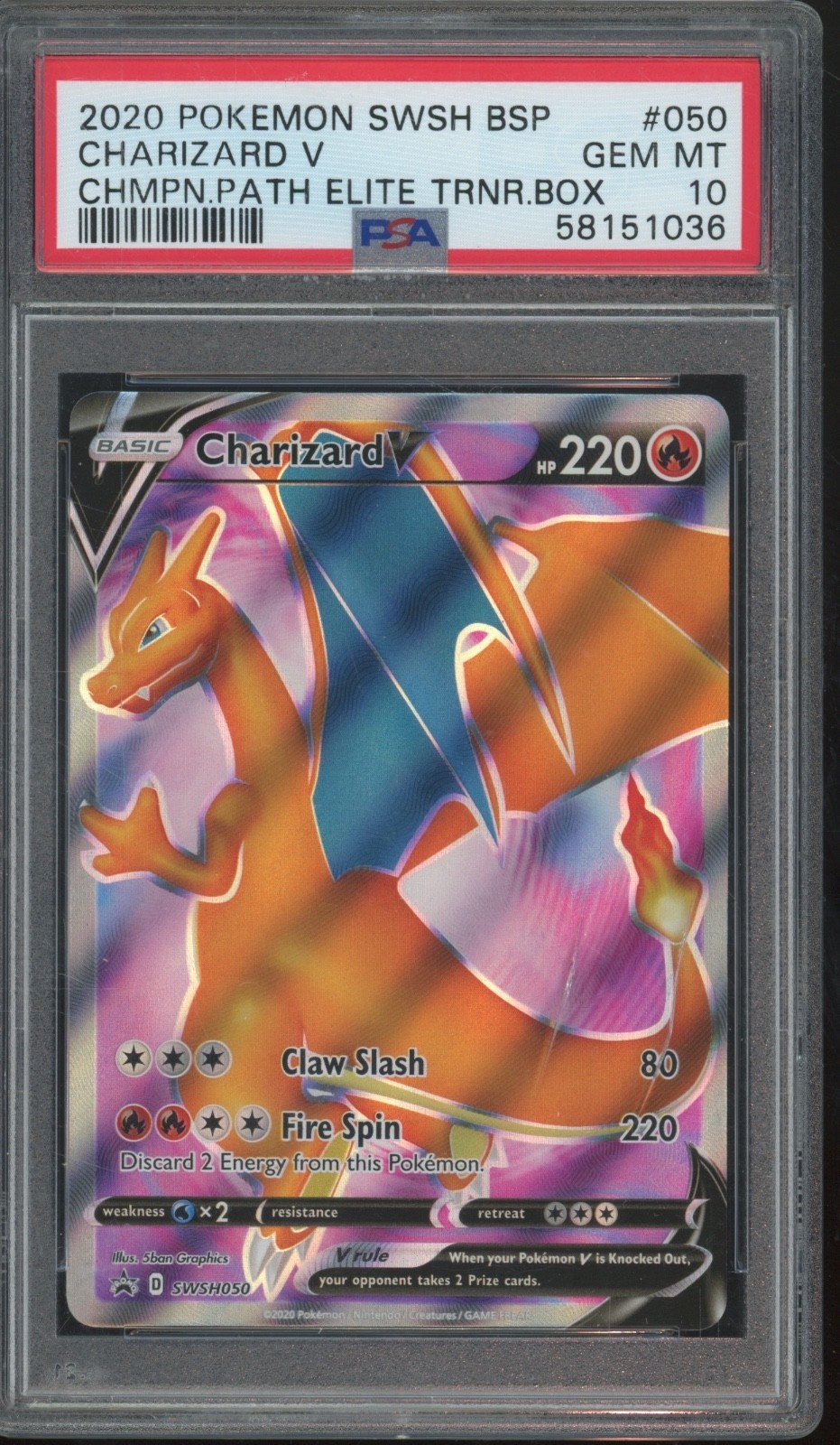 2020 Pokémon Elite SWSH #50 Charizard V Gem Mint PSA 10 Cracked Case