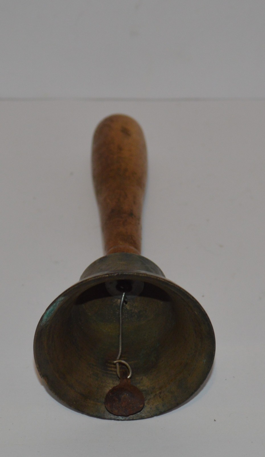 Vintage brass school dinner bell wood handle