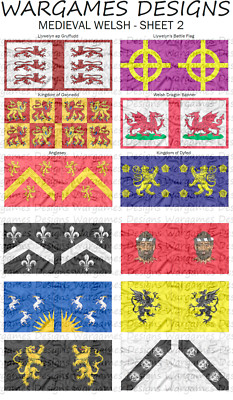 10mm Medieval Welsh Flags - Sheet 2 - Pike & Shotte, FOG, DBR, Impetus, Baroque