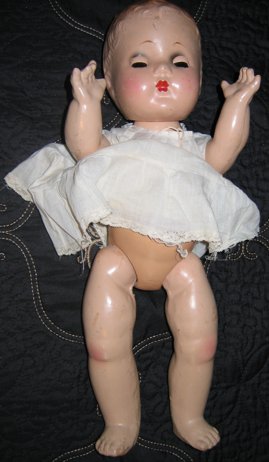 Vintage 1920s or 1930s Toddler Baby Doll, Green Sleep Eyes, Orange-Blonde 