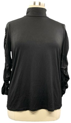 Dennis Basso Women's Soft Touch Mock Neck Top (Black, Medium) A377351