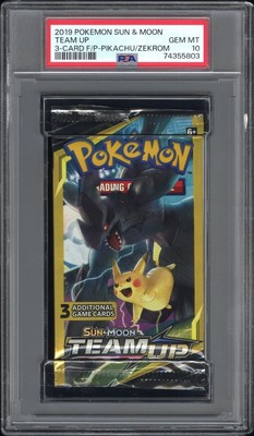 PSA 10 Team Up 2019 Pikachu Zekrom Booster 3 Card Pack Graded GEM MINT *POP 1*