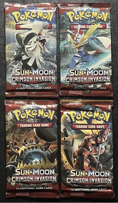 Pokémon Cards Sun & Moon Crimson Invasion Booster Pack COMPLETE ART SET 4 Packs