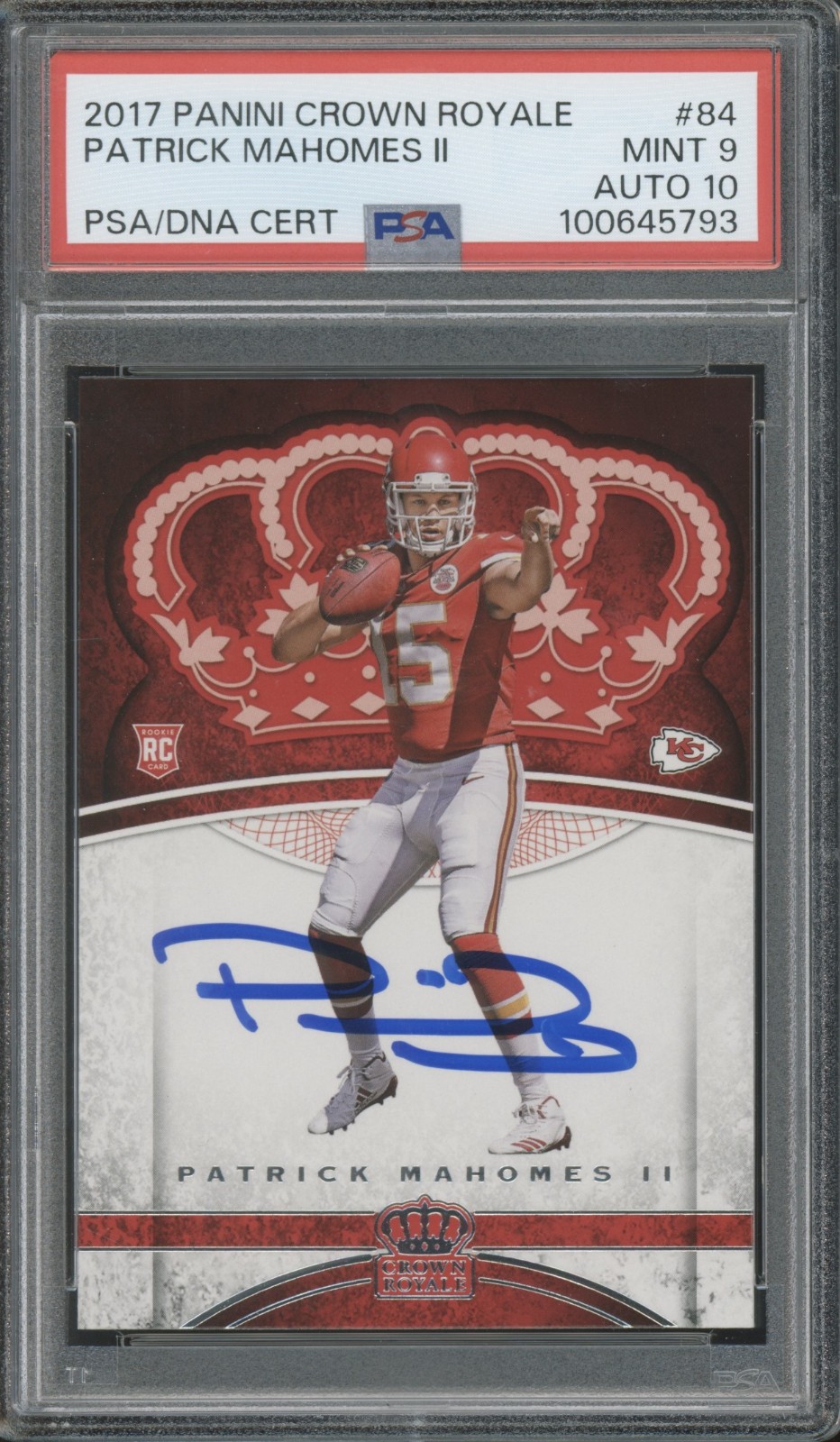 2017 Crown Royale #84 Patrick Mahomes II RC Rookie Autograph Mint PSA 9 10 Auto