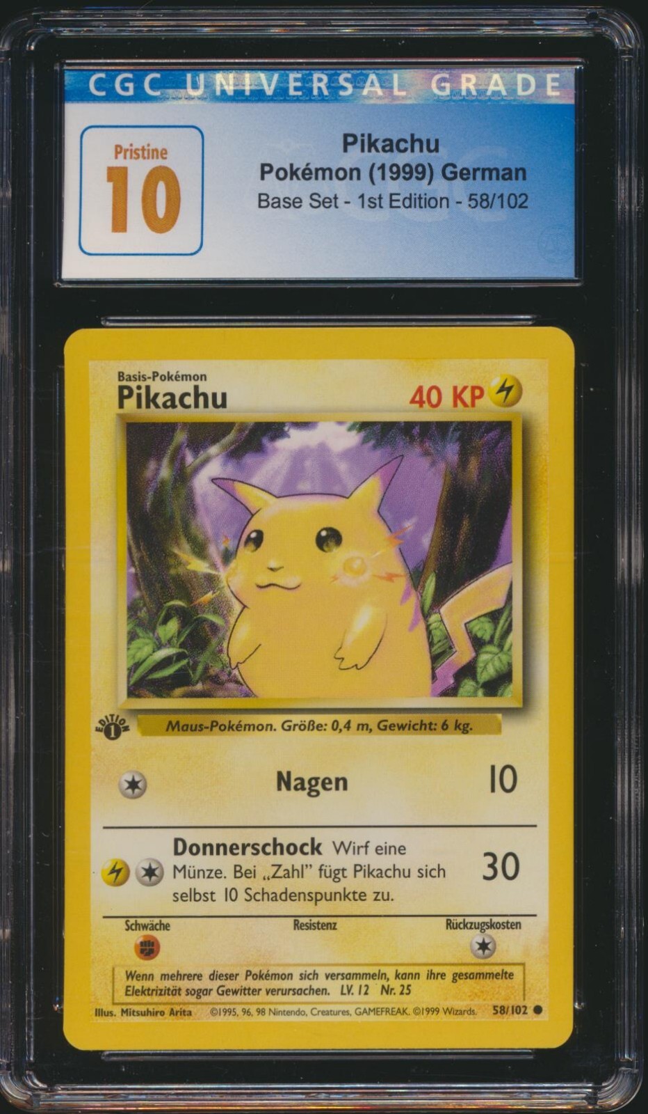 1999 Pokemon Base Set German 1st Edition Pikachu 58/102 CGC