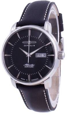 Pre-owned Zeppelin Atlantic Black Dial Leather Strap Automatic 8466-2 84662 Men's Watch