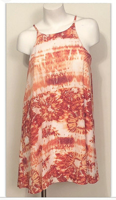 NWT WOMEN'S MOA MOA RED/WHITE/ORANGE TIE DYE MINI SWING DRESS LARGE MSRP $38.00