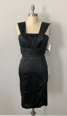 NWT! Donna Morgan Black Sleeveless Formal Ruched Satin Party Cocktail Dress Sz 2