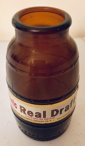 Vintage PIELS Real Draft Beer Keg Barrel Amber Glass Bottle Advertising