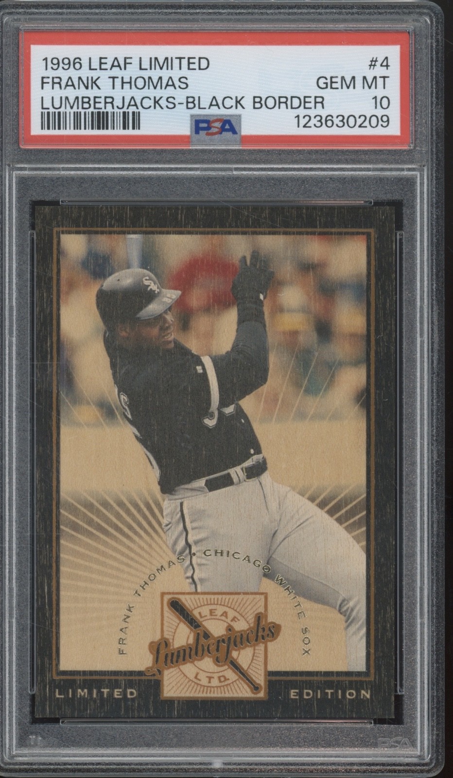 1996 Leaf Limited Lumberjacks Black Border Frank Thomas /500 Pop 4 Gem PSA 10