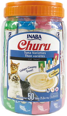 INABA Churu Creamy Lickable Purée Cat Treat Taurine 0.5 Oz 50 Tubes Tuna Variety