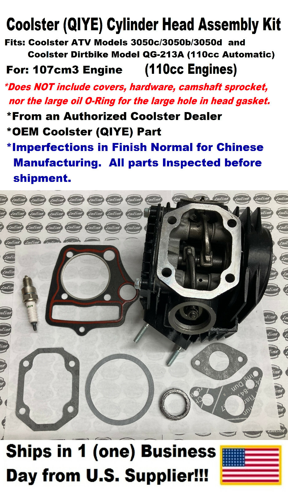 MEE　1206045 Coolster (QIYE) 110cc Cylinder Head Assembly Kit- Fits: ATVs