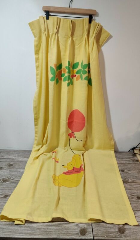 Vintage Sears Winnie The Pooh Curtains 4 Curtain Panels 42x64 Pleated Yellow