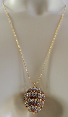 Vintage Colorful Swarovski Crystal Egg Pendant Hand Made Chain Necklace 22