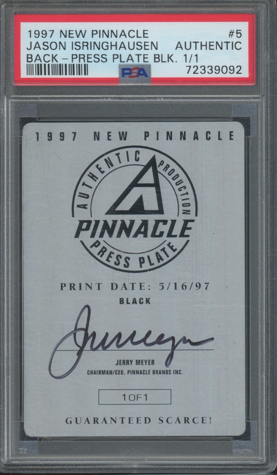 1997 New Pinnacle Black Press Plate Jason Isringhausen 1/1 Auto PSA Authentic