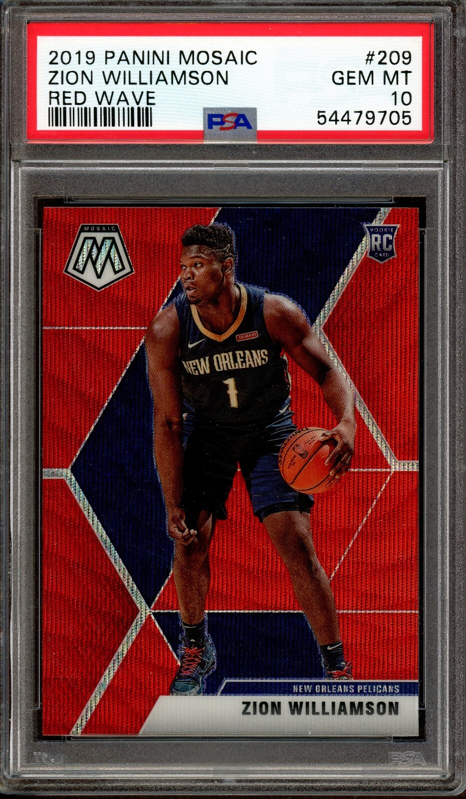 2019セレクト ザイオンウィリアムソン シルバープリズムルーキーカードPSA9 ZION WILLIAMSON 2019 Panini Select Red Wave Rookie #209