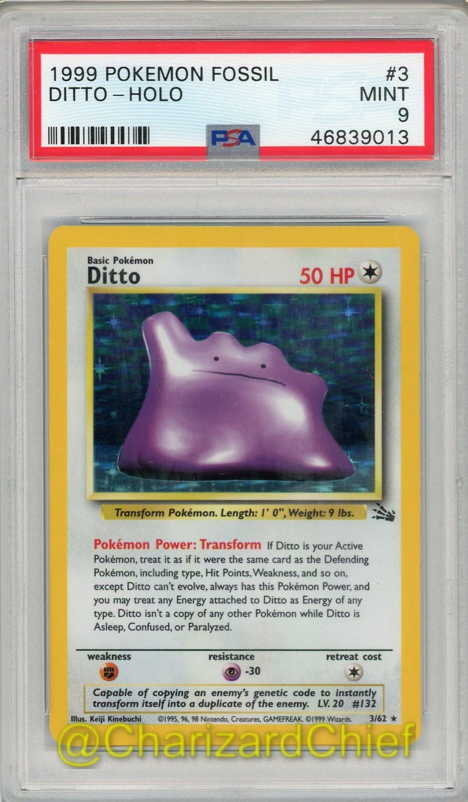 DITTO 3/62 PSA 9 FOSSIL SET COLLECTION ORIGINAL 151 POKEMON CARD 