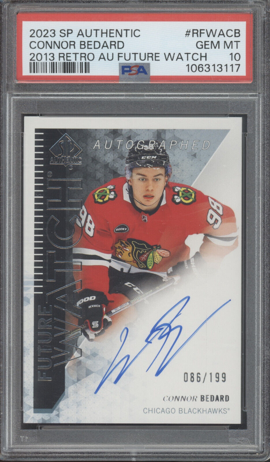 2023 SP Authentic Future Watch Connor Bedard /199 RC Auto Rookie Gem Mint PSA 10