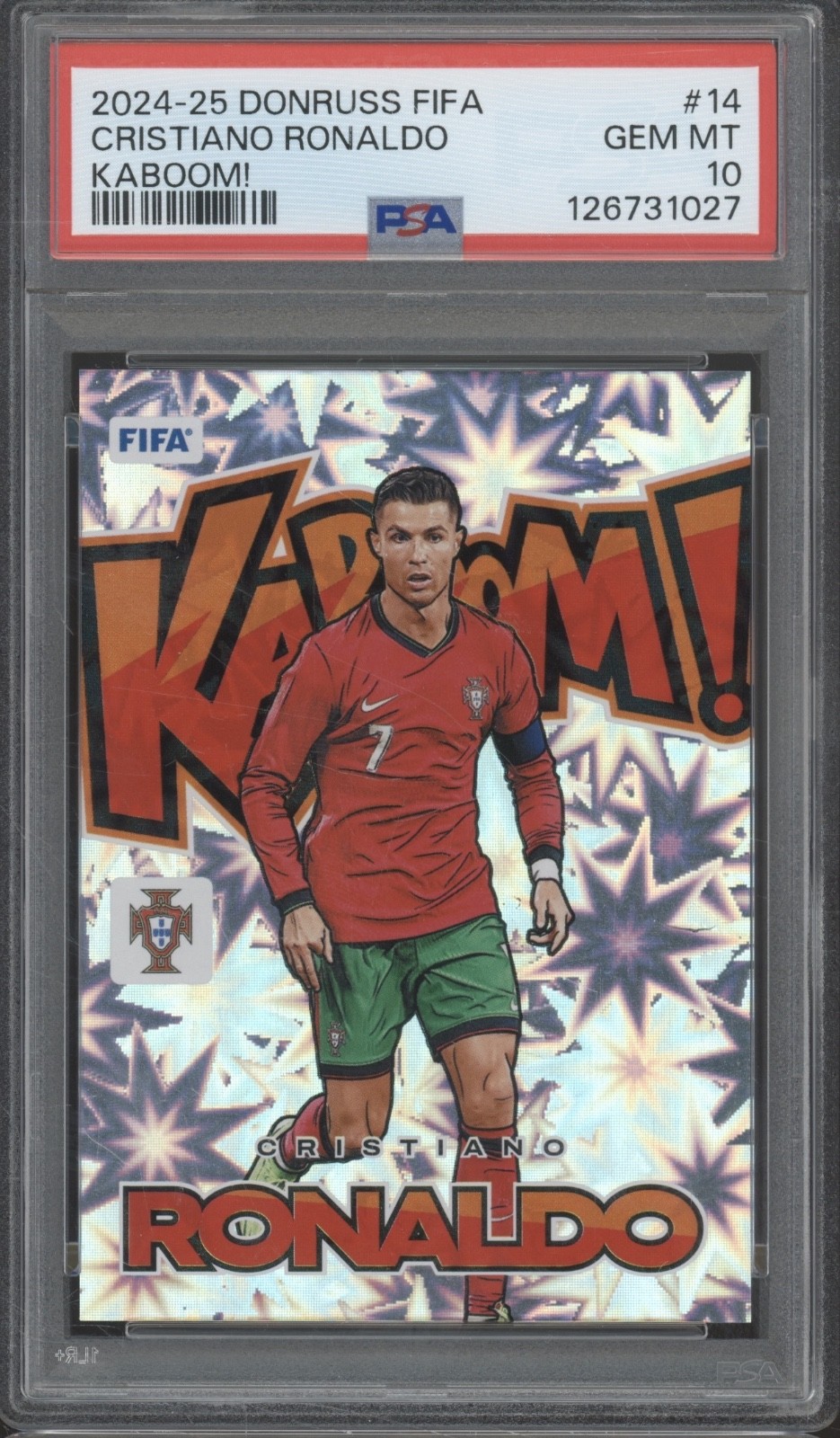2024 Panini Donruss FIFA Kaboom! #14 Cristiano Ronaldo Case Hit Gem Mint PSA 10