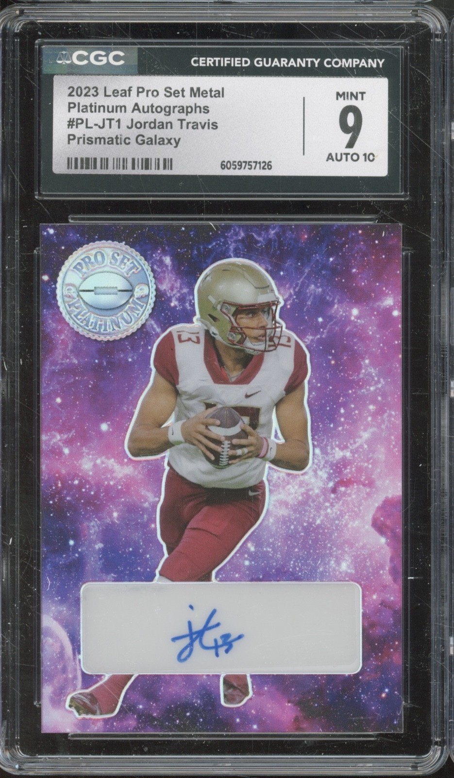 2023 Pro Set Metal Prismatic Galaxy Jordan Travis 1/1 RC Mint CGC 9 10 Auto