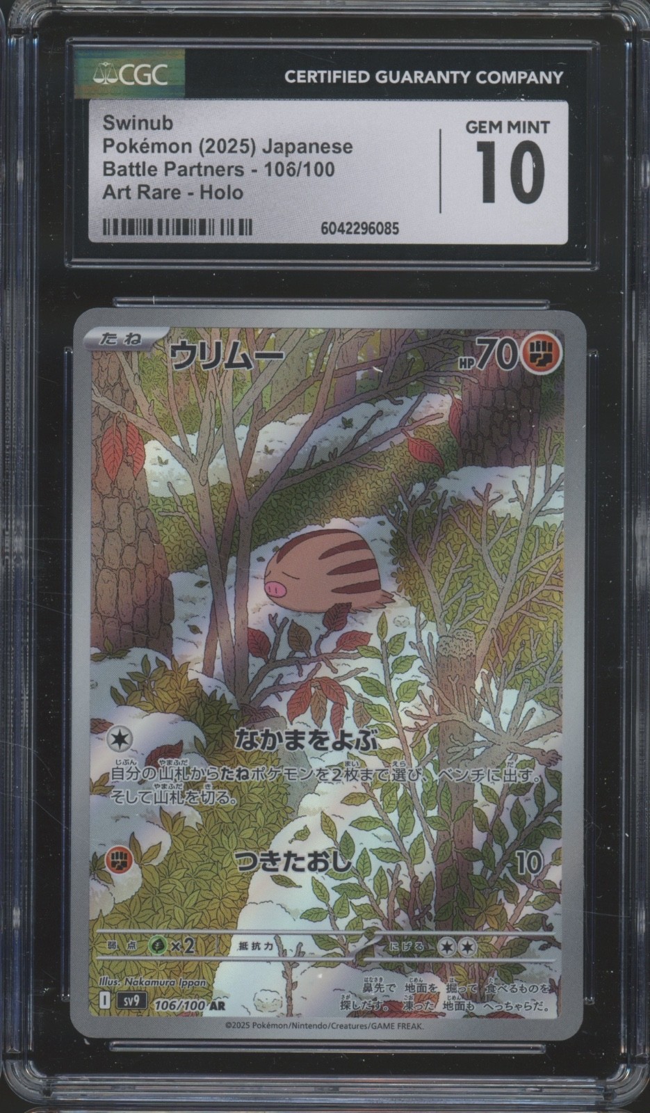 2025 Pokemon Japanese Battle Partners Art Rare Holo#106 Swinub Gem Mint CGC 10