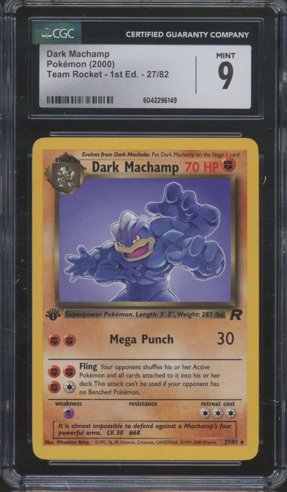2000 Pokemon Team Rocket 1st Edition #27 Dark Machamp Mint CGC 9