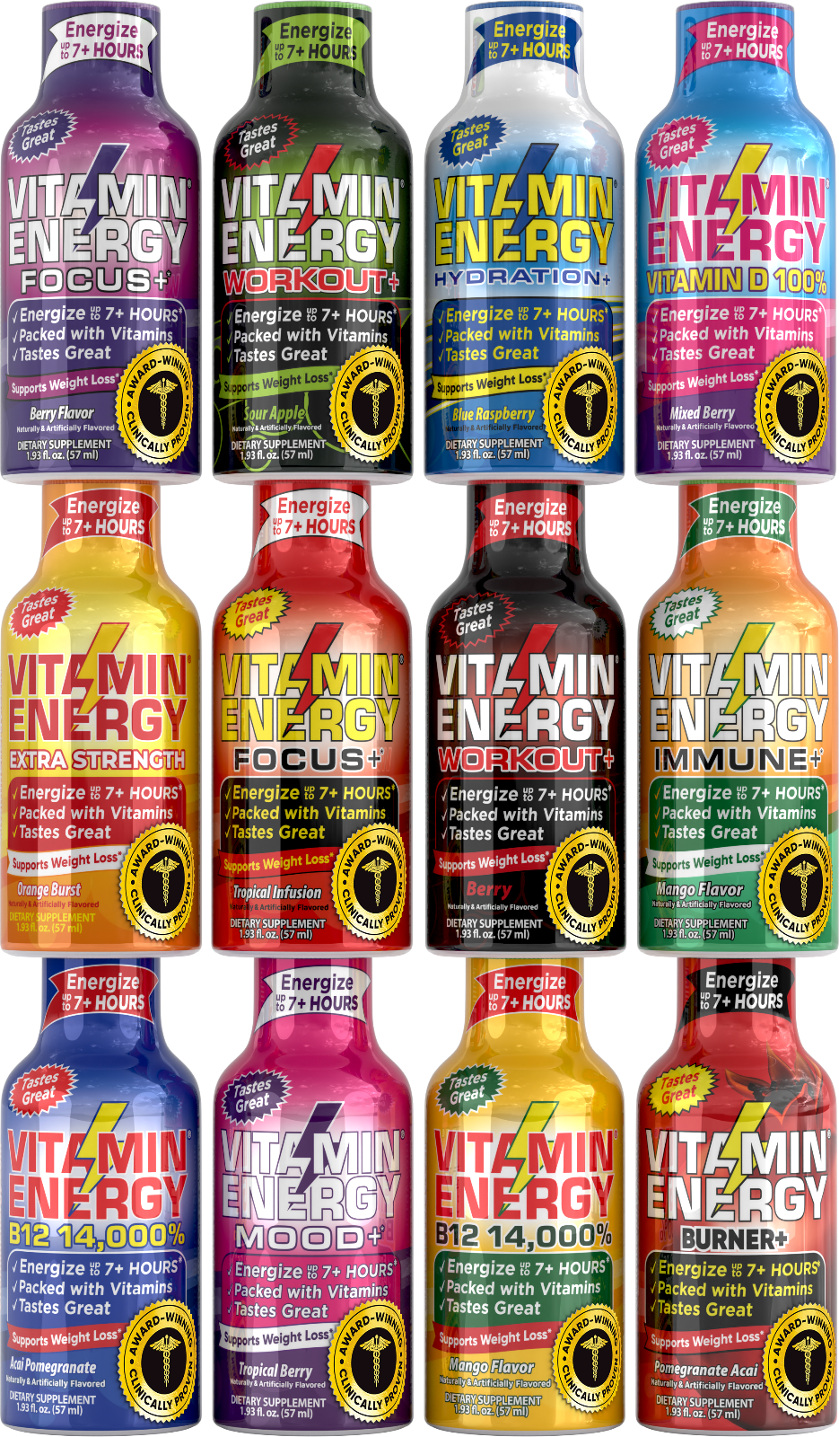 (12 Pack) Vitamin Energy® Variety Pack Energy Shots, Clinically Proven