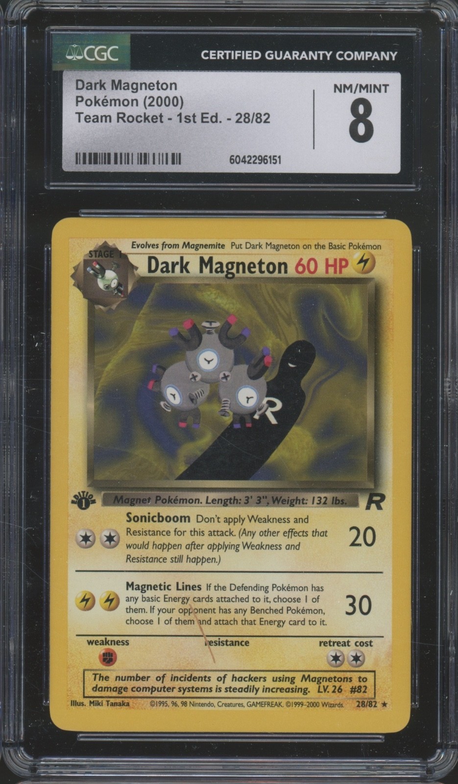 2000 Pokemon Team Rocket 1st Edition #28 Dark Magneton CGC 8