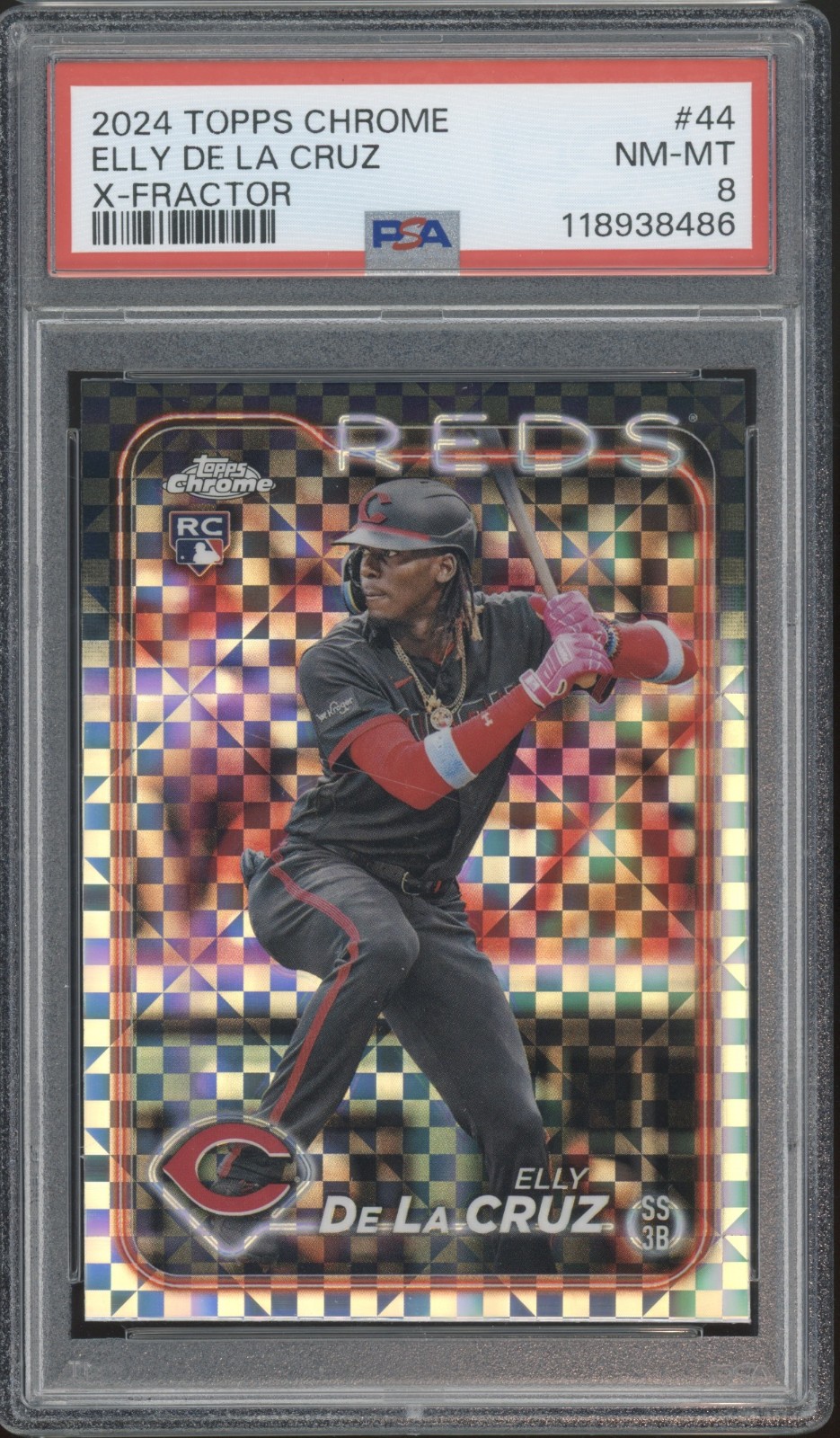 2024 Topps Chrome X-Fractor #44 Elly De La Cruz #44 RC Rookie NM-MT PSA 8