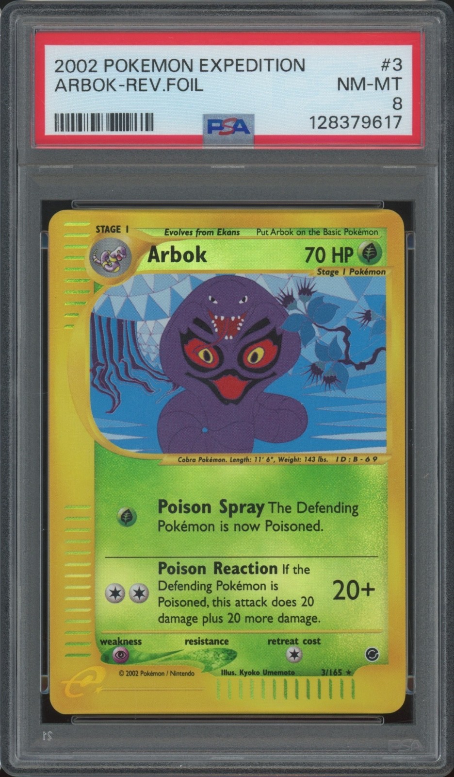 2002 Pokemon Expedition Reverse Foil #3 Arbok PSA 8