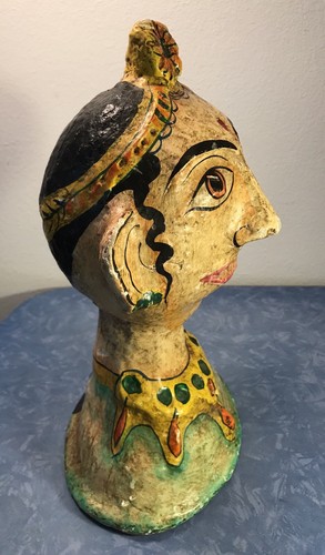 VINTAGE PAPER MACHE FEMALE BUST STATUE INDIAN HINDU SIAMESE THAI BALI?~SCULPTURE