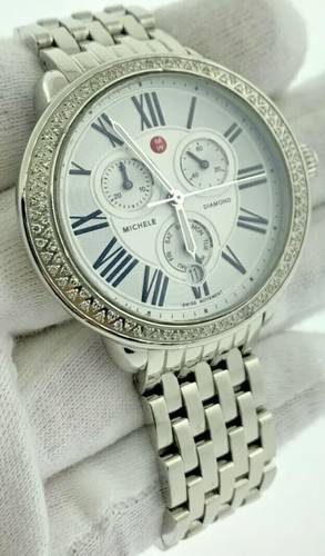 Pre-owned Michele Diamond Dial Round Face Chronograph 0.60ct Ladies Watch