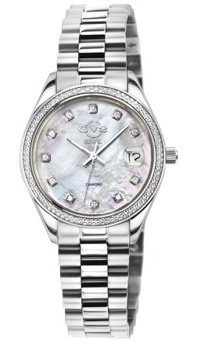 Pre-owned Gv2 By Gevril Women's 12425b Turin Diamond Mop Dial Swiss Quartz Steel Watch