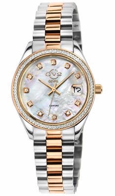 Pre-owned Gv2 By Gevril Women 12423b Turin Diamond Mop Dial 2-tone Iprg Swiss Quartz Watch