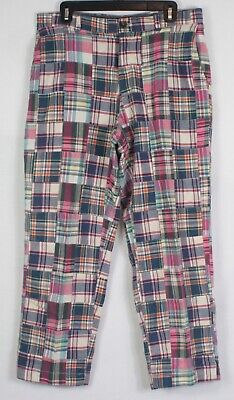 Vintage 90s Brooks Brothers Madras Plaid Patchwork Pants Mens 36 x 26 golf polo