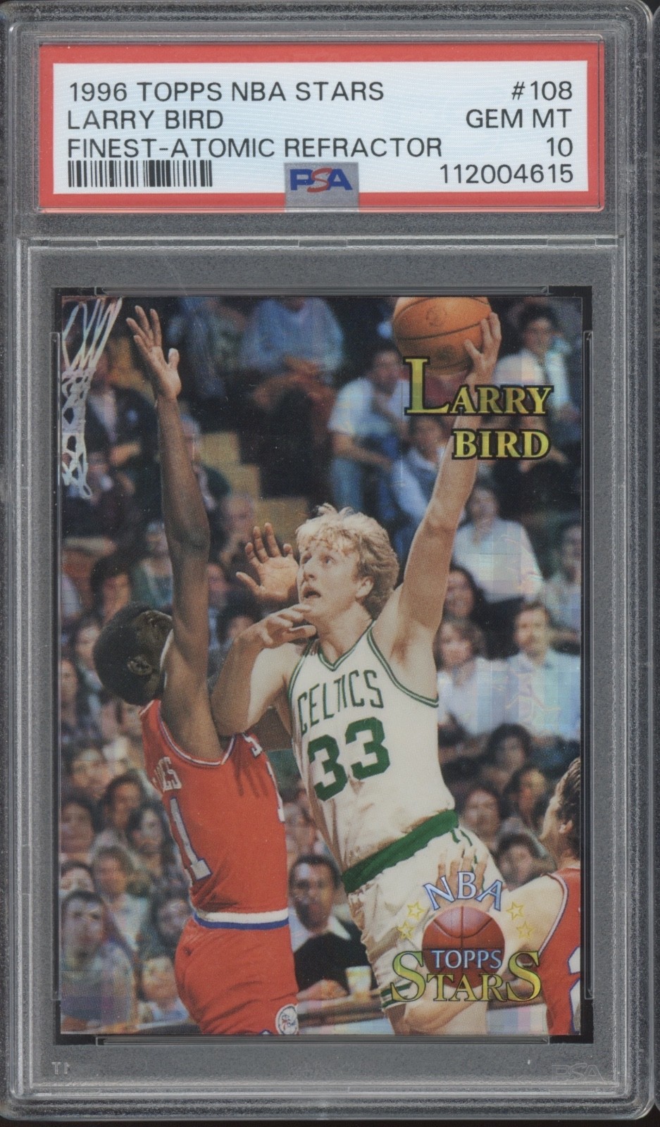 1996 Topps Finest Atomic Refractor #108 Larry Bird Gem Mint PSA 10