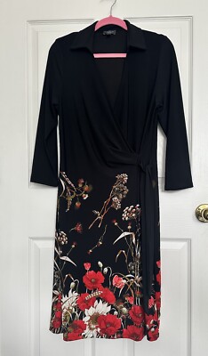 The Limited Connection Women Size M Dress Liquid Knit Floral Dipped Faux Wrap