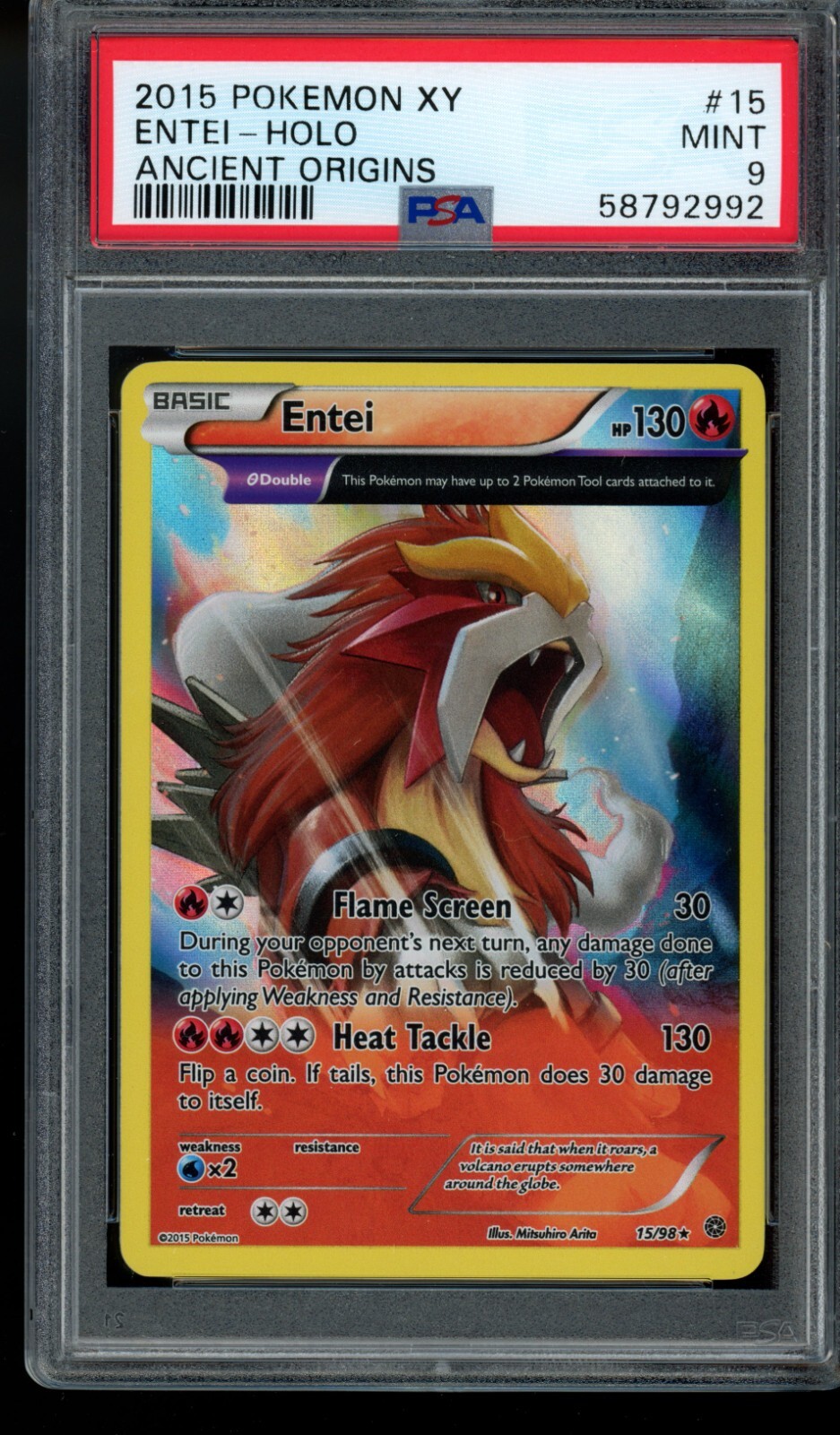 PSA 9 Entei 15/98 Holo Rare Ancient Origins Pokemon Card XY