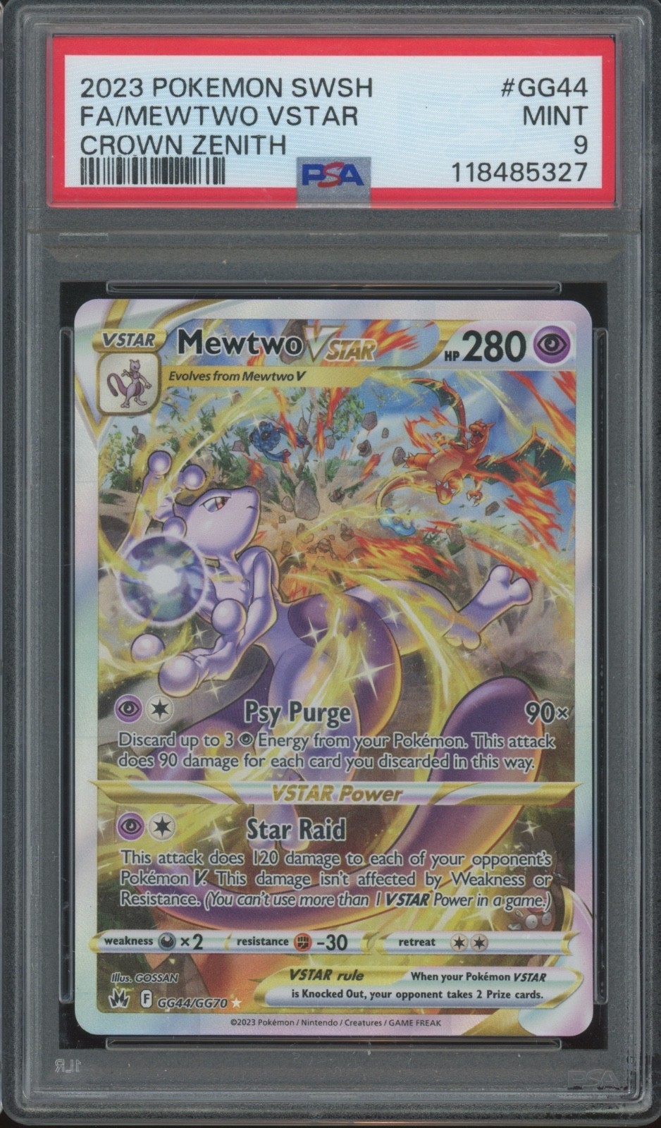 2023 Pokemon Swish Crown Zenith Full Art #GG44 Mewtwo Vstar Mint PSA 9