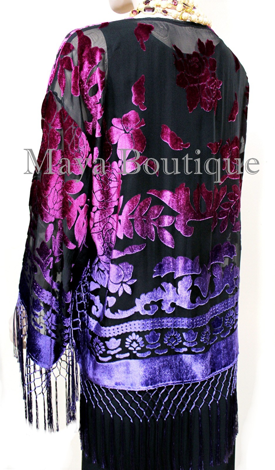 Pre-owned Maya Matazaro Art To Wear Burnout Velvet Kimono Jacket Hand Dyed Violet Magenta  In Violet Magenta Ombre