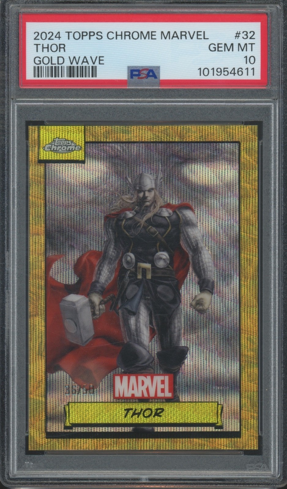 2024 Topps Chrome Marvel Gold Wave Refractor #32 Thor 36/50 Gem Mint PSA 10