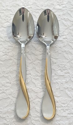 (2) Oneida GOLDEN AQUARIUS 7'' Place Oval Soup Spoons ~ USA ~ *Free Shipping*