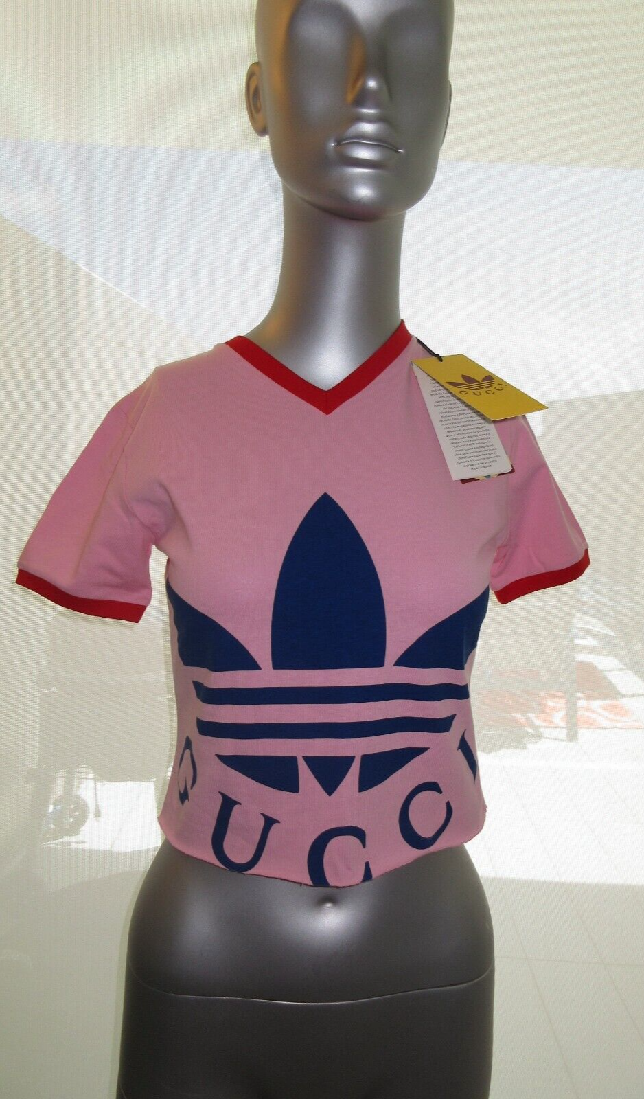 Pre-owned Gucci X Adidas Cropped Pink T-shirt Women's Size Xxs Authentic 693637