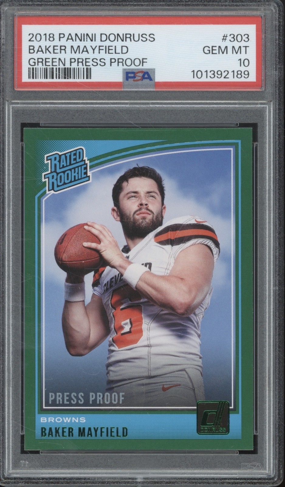 2018 Panini Donruss Green Press Proof #303 Baker Mayfield RC Gem Mint PSA 10